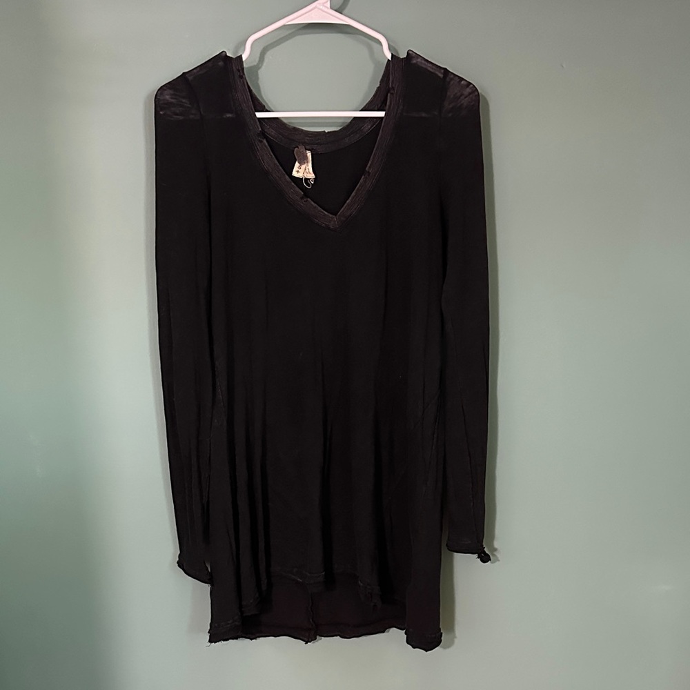 We The Free Black V-Neck Long Sleeve Top